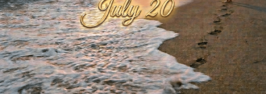 Footprints along the sand being washed by ocean waves during sunset