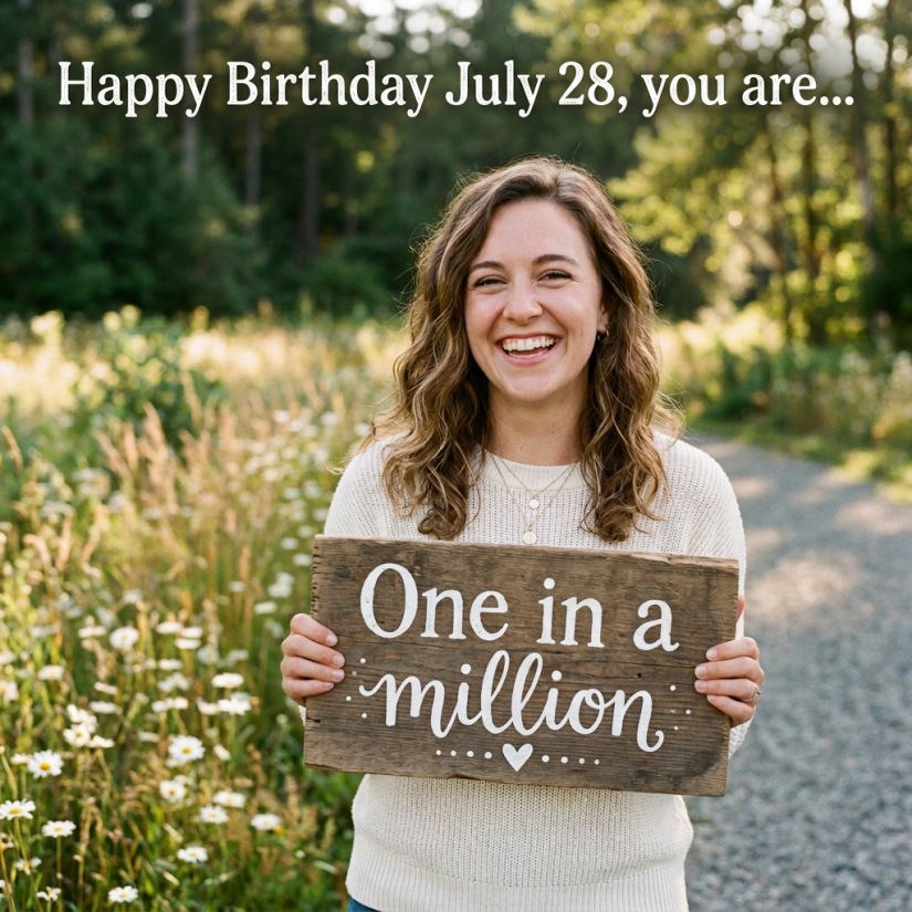 Add text: Happy Birthday July 28, you are... at top